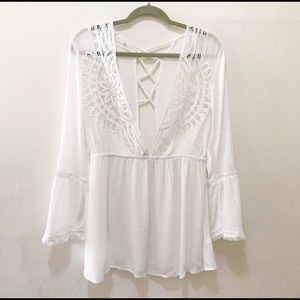 NWT Topshop Off- White beach coverup long bell sleeves
